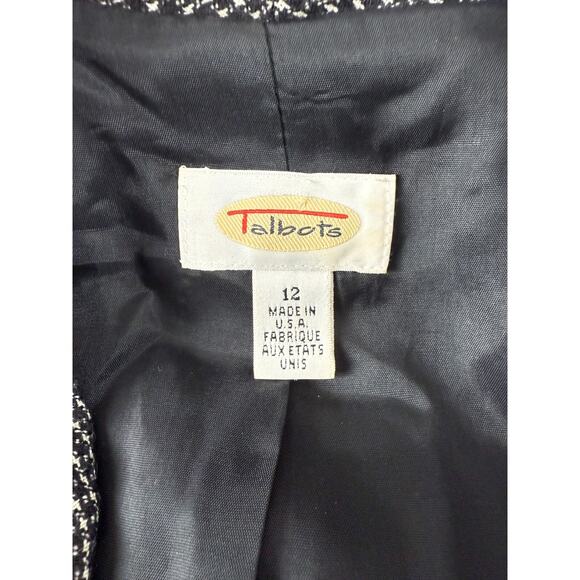 Talbots Size 12 Wool Career Notched Blazer Jacket Black/White Long Sleeve Button - Picture 7 of 9